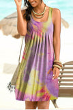 New Fashion O Neck Women's Mini Dress 2021 Casual Loose Tie Dye Print Sleeveless Folds Ladies Vest Beach Dress Plus
