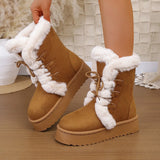 Boots Women's 2025 New Hairy Mouth Women's Boots Thick Snow Cotton Thick And Velvet Cylinder Large-Size Cotton