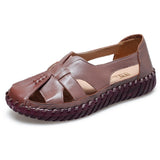 Genuine Leather Women Flats Hollow Woman Shoes Summer Women's Loafers Breathable Beach Female Sandals Big Size