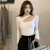 Women Tshirt Autumn Hanging Neck Long Sleeve Sexy Bottoming Shirt Slim Fit In Autumn And Winter Thin Collarbone Outer