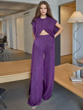 Fashion Temperament Casual Set 2025 Summer New Round-Neck Knitted Fork Top + High-Rise Straight-Legged Trousers