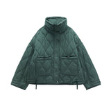 Style Women's Pocket Decoration Loose Long Sleeve Standing Collar Diamond Thin Cotton Jacket Jacket Women's