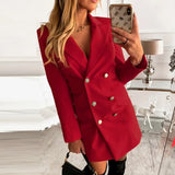 Long Sleeve Turn Down Collar Commute Slim Short Dress Women Solid V Neck Party Dress Sexy Double Button Office