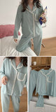 Solid Pajama Sets Women Simple V-neck Long Sleeve Homewear M-3XL Casual Breathable Loose Single Breasted Pyjamas