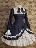 Japanese Style Women Gothic Cosplay Dresses High Waist Contrast-Color Ruffled Sweet Lolita Dress Kawaii