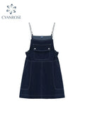 Vintage Denim Spaghetti Strap Mini Dress Streetwear Harajuku Sleeveless High Waist Female Party Club Kawaii A-line