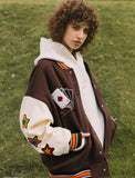Lucky Embroidery Varsity Jacket-Outfit