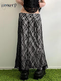 Fairycore Stitched Lace Floral Skirt Harajuku Patchwork Loose Long Skirts 2023 Autumn y2k Aesthetic Women Clothing