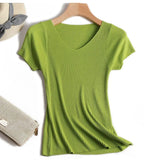knitted Short Sleeve knitted Sweater Women Spring Summer Slim Basic Solid Casual Base Female knitting shirts 2021