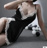 Cosplay Christmas New Sexy Mesh Lace Patchwork Ruffles Low Chest Thin Side Tank Tops Dress Women Dresses