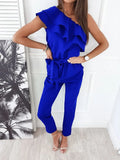 Off Shoulder Backless Office Romper Summer Sleeveless Wide Leg Pants Slit Overalls Women V Neck Wrap Night Party