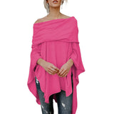 Women Autumn Fashion Cloak Sweater Casual Off Shoulder Loose Slash Neck Knitted Batwing Sleeve Sweater Pullover Poncho