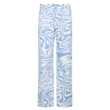 Zebra Print Casual High Waist Pants Women Fashion Skinny Long Trousers Ladies Blue Straight Sweatpants