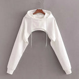 Summer New Sexy Fashion Super Short Hoodie Hiohop Drawstring Long Sleeves Open Chest Easy Tops Ropa Mujer