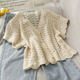 summer new lace shirt women's hollow thin style temperament versatile fashion short-sleeved