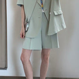 Sets Women Summer Simple Notched Short Sleeve Street Office Trendy Korean Style High Waist Baggy Cozy Female Two