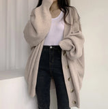 Chic Autumn And Winter Leisure Lazy Wind V-Neck Single Buckle Loose Lantern Sleeve Knitted Sweater Coat