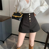 Women Korean Style Buttons Students Fashion Summer Basic Solid Simple High Waist All-match Casual Elegant Ladies