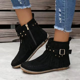 Women's Boots 2025 Autumn And Winter 2025 New Large-Size Rivet Flat Bottom Tuxedo Boots