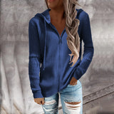 Zingj And Winter New Stripe Casual Hoodie Loose Knit Sweater Zipper Cardigan Long Sleeve Hooded Sweater Woman-Outfit