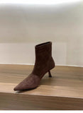 Heel Tip Velvet Tuff Cardits Thin Boots Short Boots Women's Shoes 2025 Autumn And Winter New Single Boots Korean Small Bare
