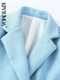 Women Fashion With Buttons Textured Cropped Jacket Coat Vintage Lapel Collar Short Sleeve Female Outerwear Chic