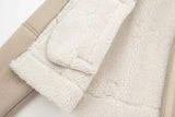 Beige Fur Lining Turn-Down Collar Biker Jacket- Outfit