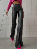 Leather Women Flare Pants High Waist Stretchy Split Fitness Sexy Fashion Casual Black Pantalones 2022 Femme