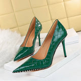 Zingj Retro Sexy High Heels Women's Shoes Ultra High Heel Shallow Mouth Pointed Metal Chain Rivet Single