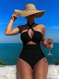 2025 New Bikini Solid Color Sexy High-Waisted Bikini Swimsuit