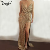 V Neck Maxi Long Sequins Summer Dress Women Sleeveless Off Shoulder Dress Christmas luxury Nightclub Party Dresses