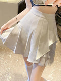 Sexy Mesh Patchwork Pleated Skirt Women Fashion High Waist A Line Mini Skirt Korean Preppy Style Student Dance Skirt