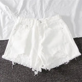 2021 New Summer Women Wide Leg Hole Black Denim Shorts Casual Female Streetwear Loose Solid Color White Jeans