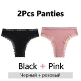 2PCS/Set Women's Panties Cotton Lace Panties And Thongs Comfortable Lingerie Low Waisted Underpants Female Lingerie