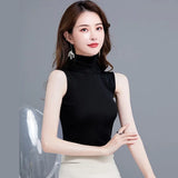 Tops For Women 2021 Turtleneck Basic Sleeveless Lace Tank Tops Women Female Top Plus Size Korean Tee Black White