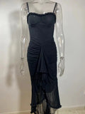 Irregular Ruffles Hem Strap Midi Dress- Outfit