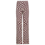 Casual Vintage Knitted Pants High Waist Plaid Long Trousers Women Checkered Argyle Knitwear Joggers