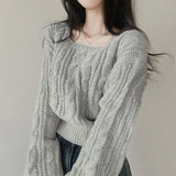 Solid Color Lantern Sleeve Square Collar SweaterOutfit