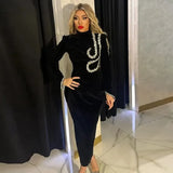 Dress 2025 New Femininity Elegant Nail Drill Long Sleeves To Repair Height And Waist As Hip Dress