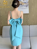 Daily Elegant Solid Mini Bodycon Slim Dresses Women Clothes Fashion Sleeveless Sexy Backless Bow Skinny Dress