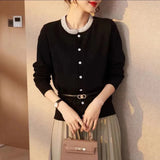 Gray Round Collar Long Sleeve Knit Cardigan Small