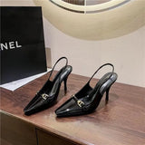 Zingj High Heels Women's New 2024 Autumn And Summer Lacquer Leather Square Head With Professional Sexy French Niche Single Shoes-Outfit