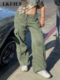 Cargo Pants Baggy Jeans Women Fashion 90s Pockets Wide Leg High Waist Straight Y2k Vintage Denim Trousers Overalls