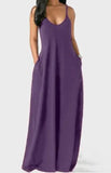 Fashion Solid Color Loose Casual Strap Long Dress Sexy Sleeveless Beach Holiday Bohemian Maxi Dresses Robe Femme
