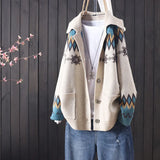 female autumn and winter knitted button jacquard pocket long sleeve knitted cardigan women commuter art sweater