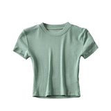 Zingj New Summer Color Slimming, Short-Sleeved, Round-Necked, Chest-Wrapped T-Shirt, Sports, Fitness, Solid