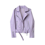2022 Spring Autumn Pu Faux Leather Jacket Women Purple Zipper Slim Short Biker Jackets Coat Female Outwear Veste Femme