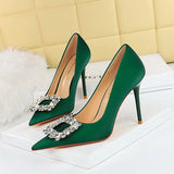 Zingj Fashion Banquet High-Heeled Shoes Women's Shoes Fine Heel Ultra High Heel Shallow Mouth Pointed Water Diamond Buckle Single Shoes