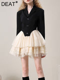 Fashion Women's Blazer New Notched Patchwork Gauze Single Breasted Long Sleeve Suit Jackets Female Summer 2023
