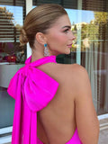 Bowknot Lace Up Halter Maxi Dress Women Backless Sleeveless Floor Length Slim Robes 2024 Fashion Lady Evening Prom